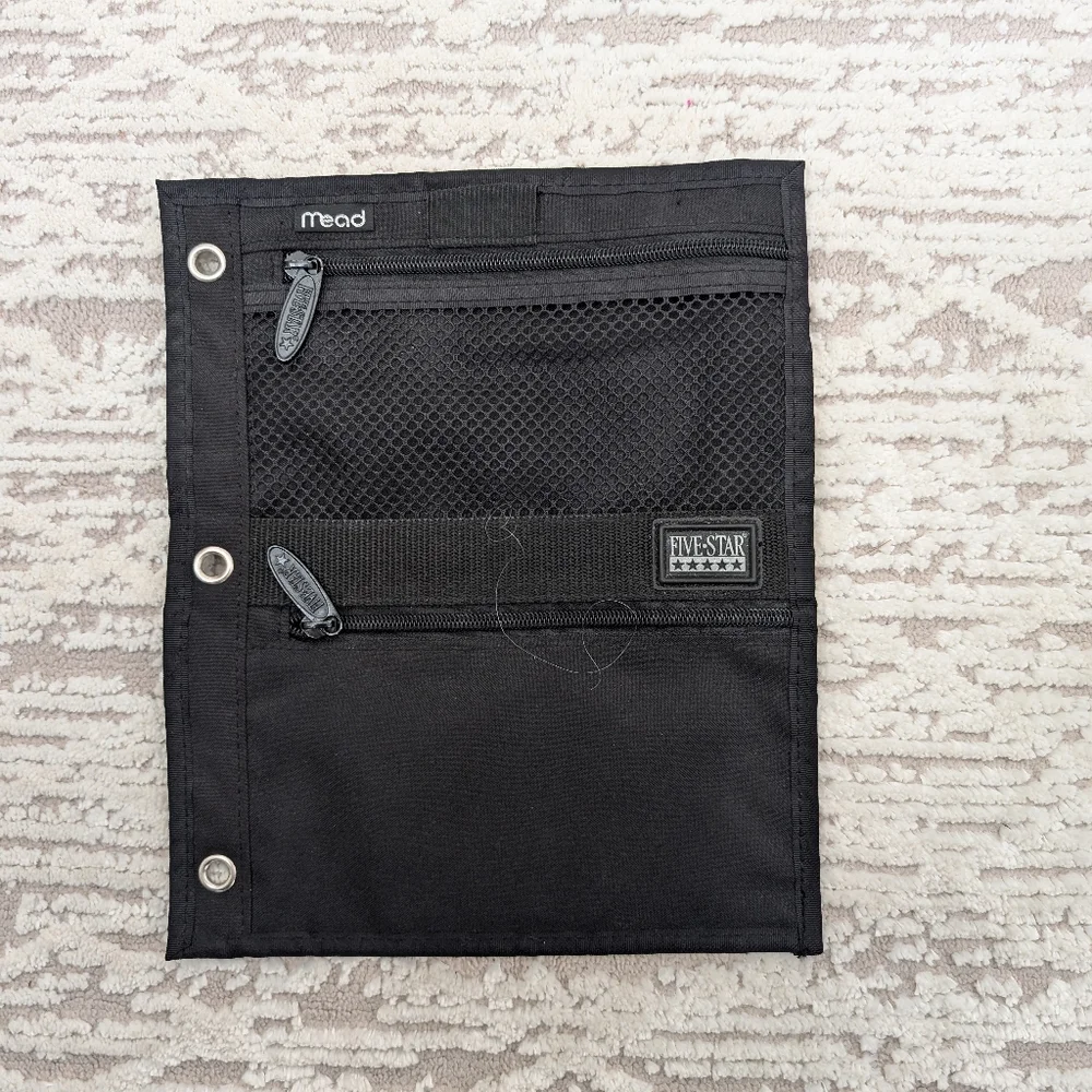 Vtg Rugged Outback 3 Ring Binder, zip pouches w covered id, Mead 5 Star Pockets